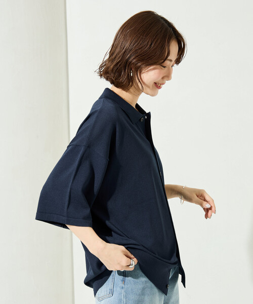 FREAK'S STORE（フリークスストア）の「限定展開 Relax Fit リラックスフィット クールタッチ ポロカラー ショートスリーブ ニットシャツ（ポロシャツ・メンズ・ブラック/チャコールグレー/ブラウン/ネイビー・LARGE/MEDIUM）」の15枚目の写真