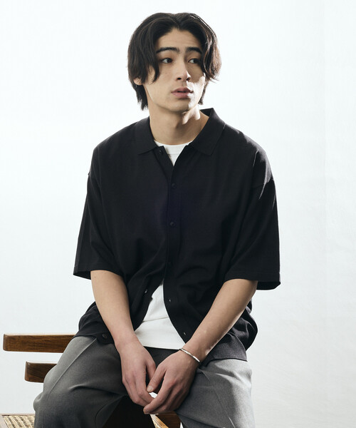 FREAK'S STORE（フリークスストア）の「限定展開 Relax Fit リラックスフィット クールタッチ ポロカラー ショートスリーブ ニットシャツ（ポロシャツ・メンズ・ブラック/チャコールグレー/ブラウン/ネイビー・LARGE/MEDIUM）」の6枚目の写真