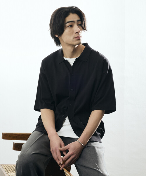 FREAK'S STORE（フリークスストア）の「限定展開 Relax Fit リラックスフィット クールタッチ ポロカラー ショートスリーブ ニットシャツ（ポロシャツ・メンズ・ブラック/チャコールグレー/ブラウン/ネイビー・LARGE/MEDIUM）」の8枚目の写真