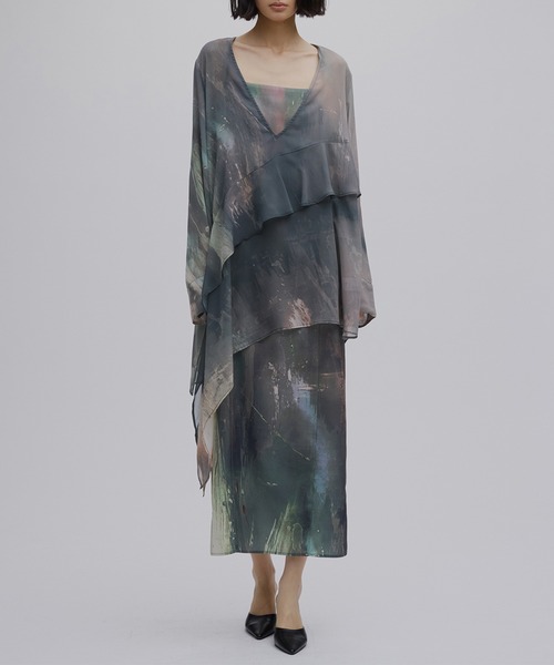 Ameri(�A����)��PAINTED TEXTURE ART LAYERED DRESS(�h���X)