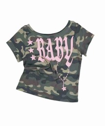 フロント英字&星ロゴ カモフラ柄ショートtシャツ