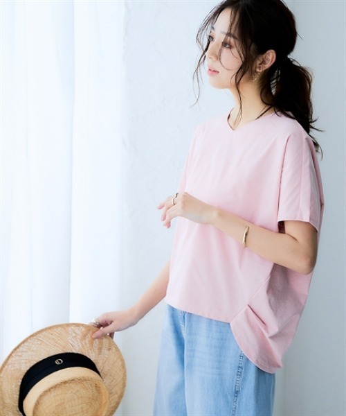 nissen（ニッセン）の「マルチドライカットソーVネックコクーンゆるシルエットプルオーバー（水陸両用・接触冷感・UVカット・吸汗速乾）＜大きいサイズ有＞（Tシャツ/カットソー・レディース・ベージュ/ライトグリーン/ピンク/ブルー/チャコールグレー/アイボリー・3L/LL/L/M/S）」の7枚目の写真