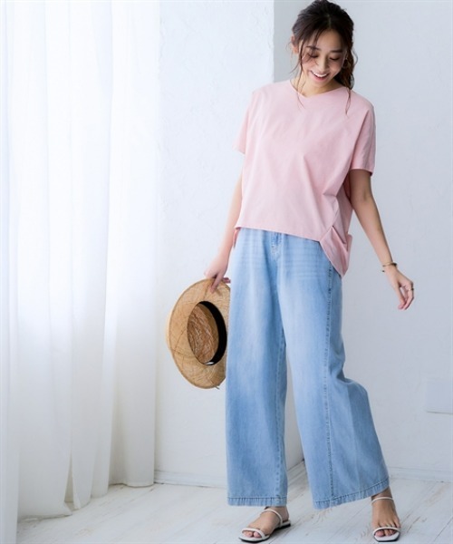 nissen（ニッセン）の「マルチドライカットソーVネックコクーンゆるシルエットプルオーバー（水陸両用・接触冷感・UVカット・吸汗速乾）＜大きいサイズ有＞（Tシャツ/カットソー・レディース・ベージュ/ライトグリーン/ピンク/ブルー/チャコールグレー/アイボリー・3L/LL/L/M/S）」の8枚目の写真