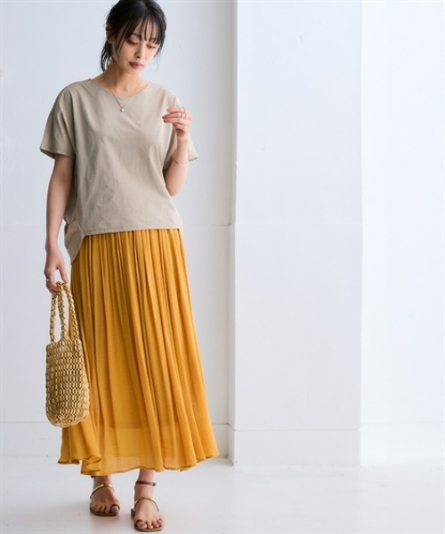 nissen（ニッセン）の「マルチドライカットソーVネックコクーンゆるシルエットプルオーバー（水陸両用・接触冷感・UVカット・吸汗速乾）＜大きいサイズ有＞（Tシャツ/カットソー・レディース・ベージュ/ライトグリーン/ピンク/ブルー/チャコールグレー/アイボリー・3L/LL/L/M/S）」の13枚目の写真