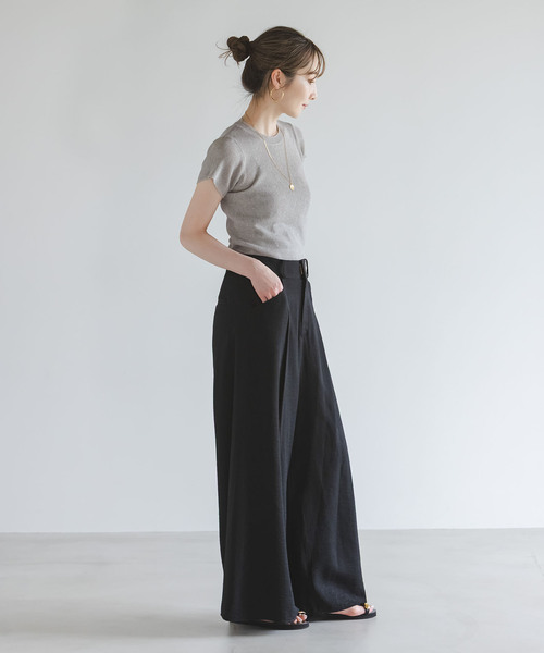 Noble(ノーブル)の「ショートスリーブコンパクトリブニット(ニット/セーター・レディース・ホワイト/ライトグリーン/グレー・FREE)」の7枚目の写真