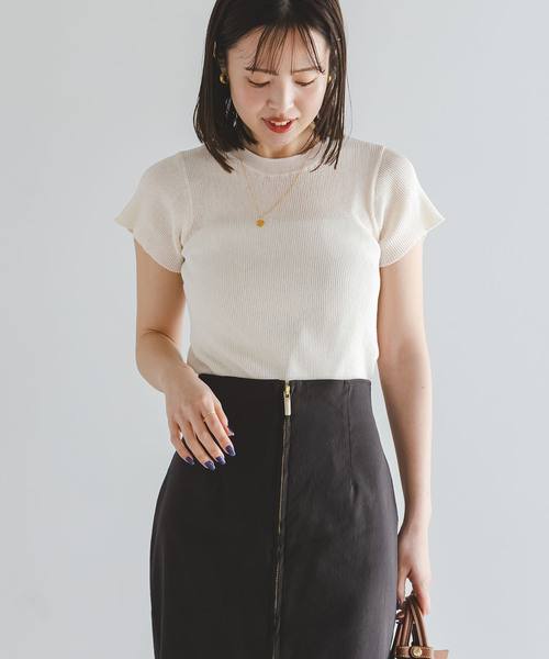 Noble(ノーブル)の「ショートスリーブコンパクトリブニット(ニット/セーター・レディース・ホワイト/ライトグリーン/グレー・FREE)」の14枚目の写真