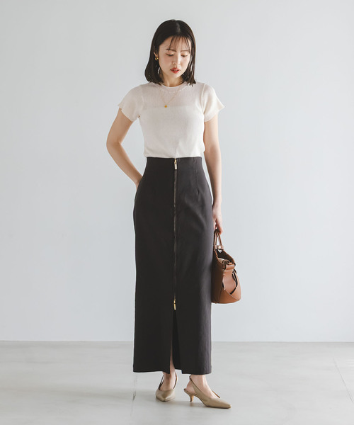 Noble(ノーブル)の「ショートスリーブコンパクトリブニット(ニット/セーター・レディース・ホワイト/ライトグリーン/グレー・FREE)」の17枚目の写真