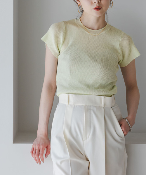 Noble(ノーブル)の「ショートスリーブコンパクトリブニット(ニット/セーター・レディース・ホワイト/ライトグリーン/グレー・FREE)」の20枚目の写真