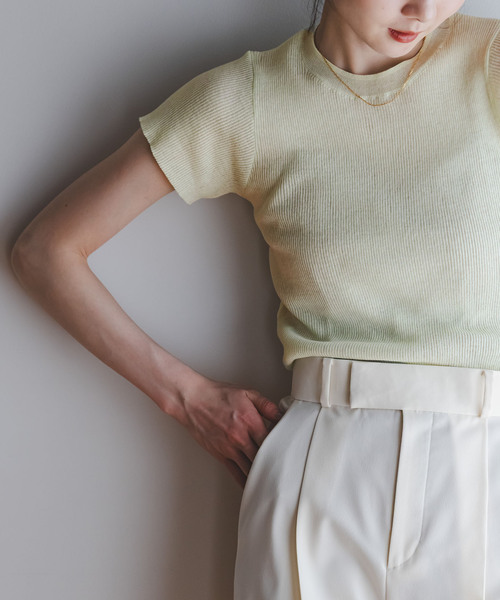 Noble(ノーブル)の「ショートスリーブコンパクトリブニット(ニット/セーター・レディース・ホワイト/ライトグリーン/グレー・FREE)」の21枚目の写真