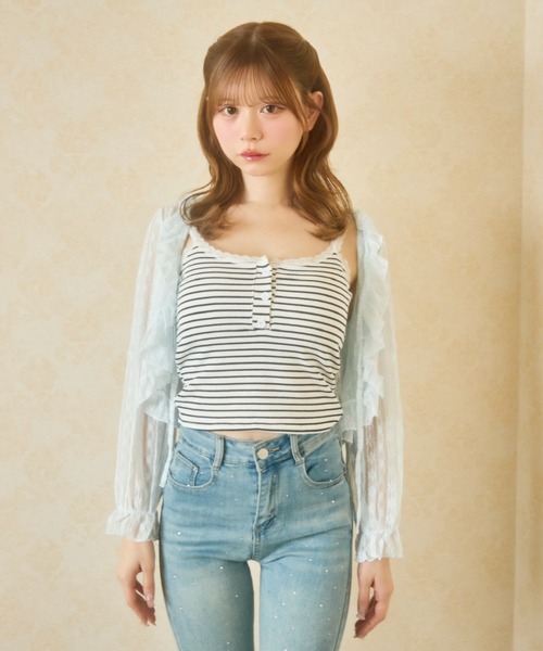 TITTY&CO.(ティティーアンドコー)の「ボーダーキャミソール(キャミソール・レディース・ブラック/ホワイト・FREE)」の4枚目の写真