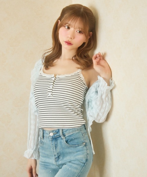 TITTY&CO.(ティティーアンドコー)の「ボーダーキャミソール(キャミソール・レディース・ブラック/ホワイト・FREE)」の6枚目の写真
