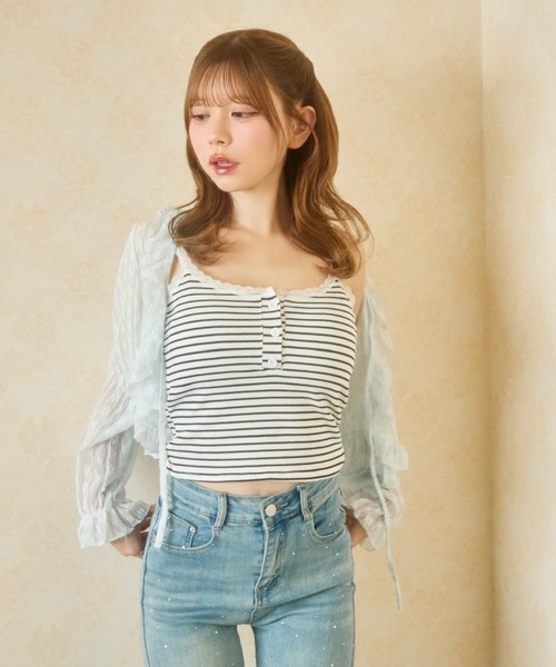 TITTY&CO.(ティティーアンドコー)の「ボーダーキャミソール(キャミソール・レディース・ブラック/ホワイト・FREE)」の7枚目の写真