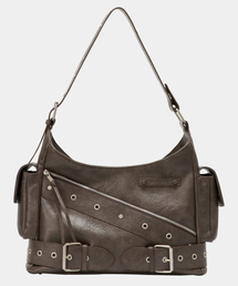 Strap Belt Eyelet Cross Big Bag (Brown)