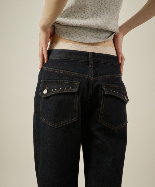 hazyl(ヘイジル)の「Low-rise wide-leg pants/ローライズワイドレッグパンツ(デニムパンツ・レディース・ベージュ/インディゴブルー・MEDIUM/SMALL)」の19枚目の写真