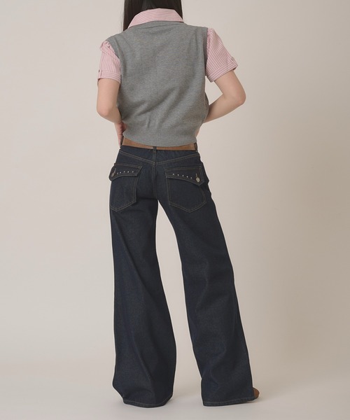 hazyl(ヘイジル)の「Low-rise wide-leg pants/ローライズワイドレッグパンツ(デニムパンツ・レディース・ベージュ/インディゴブルー・MEDIUM/SMALL)」の12枚目の写真