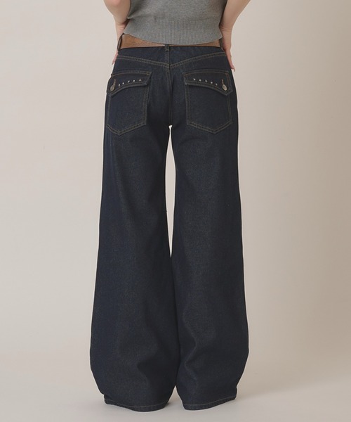 hazyl(ヘイジル)の「Low-rise wide-leg pants/ローライズワイドレッグパンツ(デニムパンツ・レディース・ベージュ/インディゴブルー・MEDIUM/SMALL)」の8枚目の写真