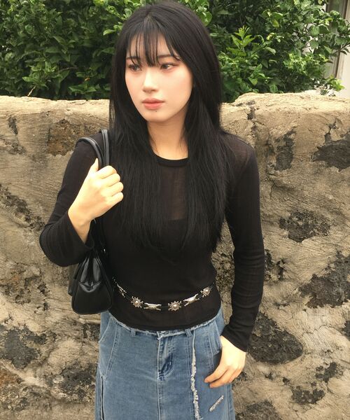 RANDOMOFF（ランダムオフ）の「SLIP SHEER WAVE LONGSLEEVE [BLACK]（Tシャツ/カットソー・レディース・ブラック・ONE SIZE）」の2枚目の写真