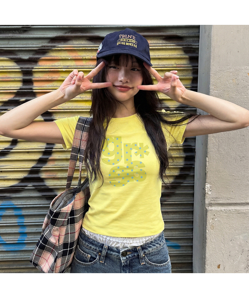 レディースのTシャツ/カットソー（イエロー/黄色系・ドット柄