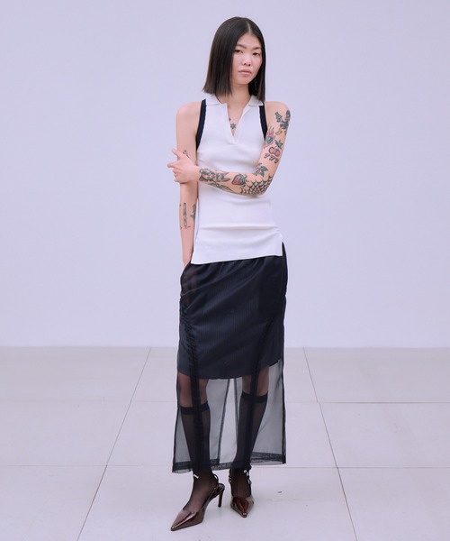 THINGS THAT MATTER(シングス ザット マター)の「AMERICAN SLEEVE KNIT POLO / アメリカン スリーブ ニット ポロ(タンクトップ・レディース・オフホワイト/ブラック/ブラウン/ベージュ・FREE)」の2枚目の写真