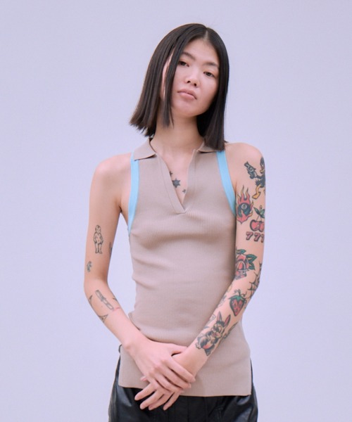 THINGS THAT MATTER(シングス ザット マター)の「AMERICAN SLEEVE KNIT POLO / アメリカン スリーブ ニット ポロ(タンクトップ・レディース・オフホワイト/ブラック/ブラウン/ベージュ・FREE)」の8枚目の写真