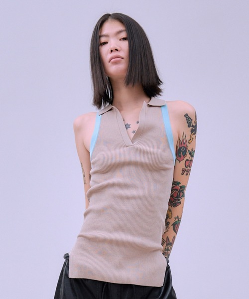 THINGS THAT MATTER(シングス ザット マター)の「AMERICAN SLEEVE KNIT POLO / アメリカン スリーブ ニット ポロ(タンクトップ・レディース・オフホワイト/ブラック/ブラウン/ベージュ・FREE)」の9枚目の写真