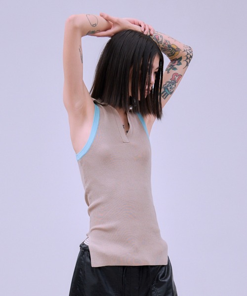 THINGS THAT MATTER(シングス ザット マター)の「AMERICAN SLEEVE KNIT POLO / アメリカン スリーブ ニット ポロ(タンクトップ・レディース・オフホワイト/ブラック/ブラウン/ベージュ・FREE)」の10枚目の写真