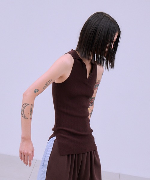 THINGS THAT MATTER(シングス ザット マター)の「AMERICAN SLEEVE KNIT POLO / アメリカン スリーブ ニット ポロ(タンクトップ・レディース・オフホワイト/ブラック/ブラウン/ベージュ・FREE)」の15枚目の写真