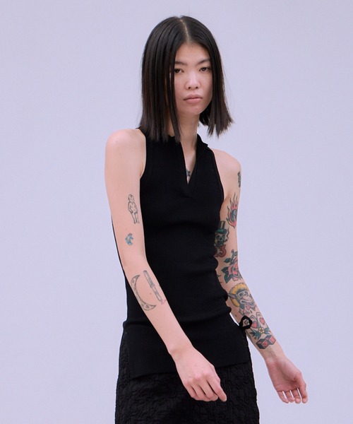 THINGS THAT MATTER(シングス ザット マター)の「AMERICAN SLEEVE KNIT POLO / アメリカン スリーブ ニット ポロ(タンクトップ・レディース・オフホワイト/ブラック/ブラウン/ベージュ・FREE)」の20枚目の写真