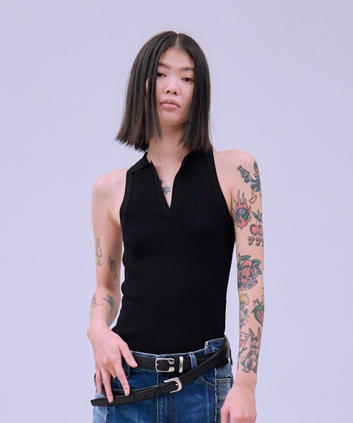 THINGS THAT MATTER(シングス ザット マター)の「AMERICAN SLEEVE KNIT POLO / アメリカン スリーブ ニット ポロ(タンクトップ・レディース・オフホワイト/ブラック/ブラウン/ベージュ・FREE)」の18枚目の写真