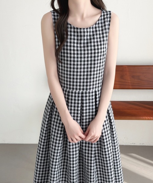 ABITOKYO(アビトーキョー)の「サイドボタンギンガムチェックワンピース(ワンピース・レディース・カーキ/ブラック・M/L)」の5枚目の写真