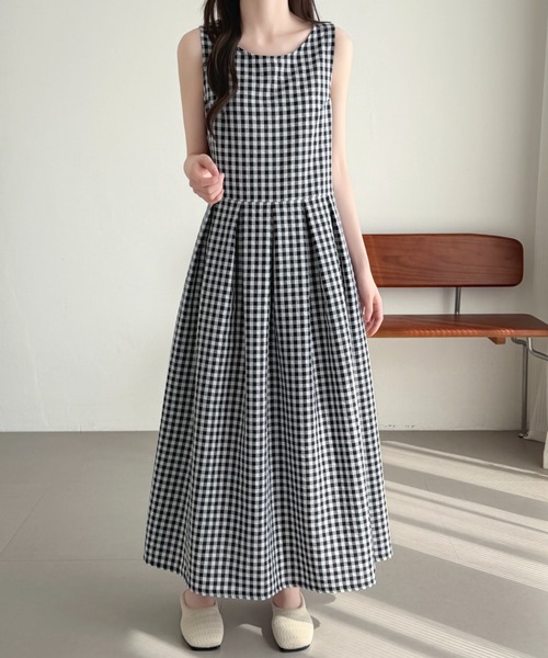 ABITOKYO(アビトーキョー)の「サイドボタンギンガムチェックワンピース(ワンピース・レディース・カーキ/ブラック・M/L)」の6枚目の写真