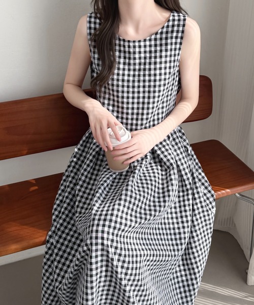 ABITOKYO(アビトーキョー)の「サイドボタンギンガムチェックワンピース(ワンピース・レディース・カーキ/ブラック・M/L)」の8枚目の写真