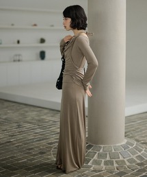 back open gather long dress /バックオープンギャザーロングドレス