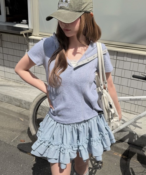 RAY CASSIN（レイカズン）の「【無地 / チェック】レイヤードボリュームミニスカート（スカート・レディース・ホワイト/ブルー系その他2/ブラック・FREE）」の18枚目の写真