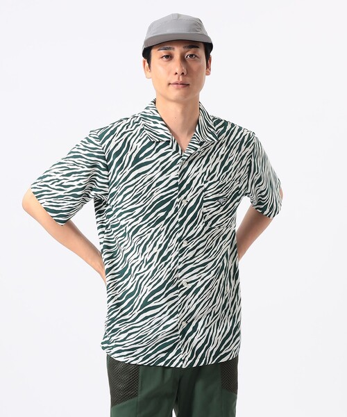 BEAMS GOLF(ビームスゴルフ)の「ORANGE LABEL / ゼブラ柄 フルオープン シャツ(ポロシャツ・メンズ・グリーン/ブラック・M/XL/L)」の6枚目の写真