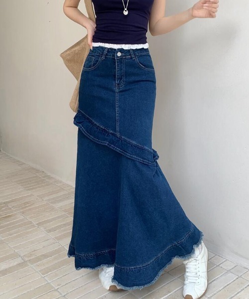 semplice(センプリチェ)の「デニム マキシスカート(スカート・レディース・ブルー・S/M/L)」の2枚目の写真