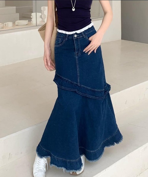 semplice(センプリチェ)の「デニム マキシスカート(スカート・レディース・ブルー・S/M/L)」の5枚目の写真