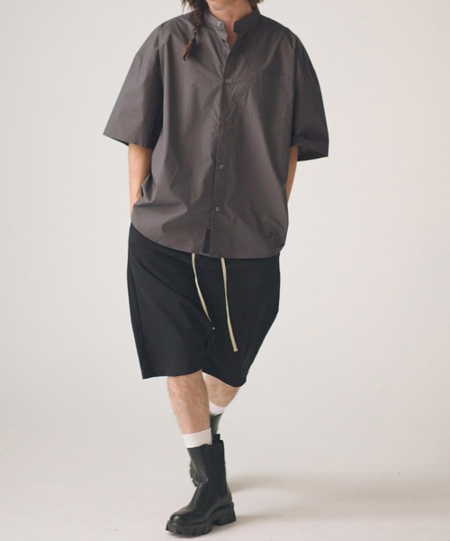 ADAM PATEK(アダムパテック)の「ADAMPATEK/ap embroidery stand collar shirt/タイプライタースタンド半袖ルーズシャツ(AP2615032)(シャツ/ブラウス・レディース・グレー/ダークグレー/ホワイト・1/2)」の10枚目の写真