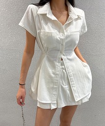 【セットアップ】サイドボタンデニムシャツ×ミニスカート