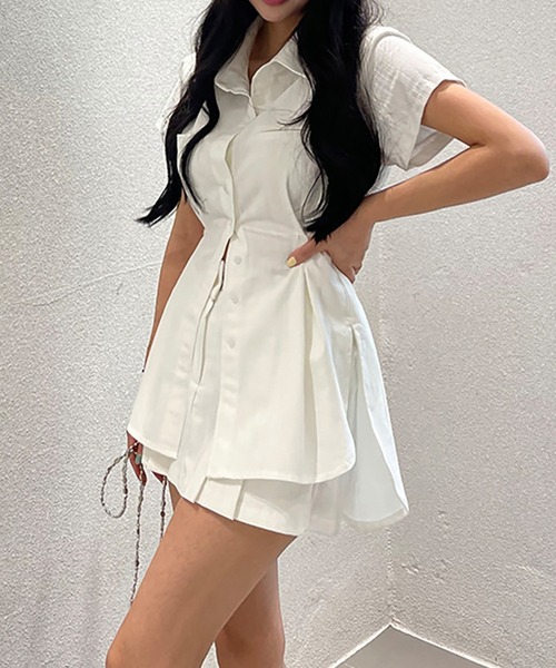 Girly Doll(ガーリードール)の「【セットアップ】サイドボタンデニムシャツ×ミニスカート(セットアップ・レディース・ブラック/ホワイト・F)」の5枚目の写真