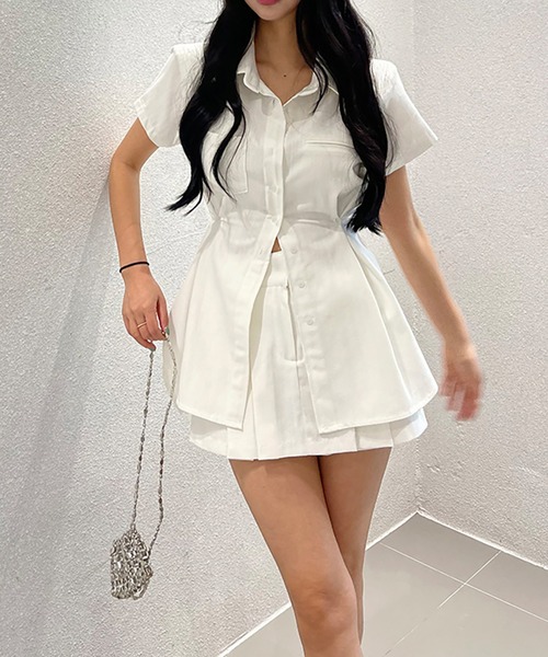 Girly Doll(ガーリードール)の「【セットアップ】サイドボタンデニムシャツ×ミニスカート(セットアップ・レディース・ブラック/ホワイト・F)」の6枚目の写真