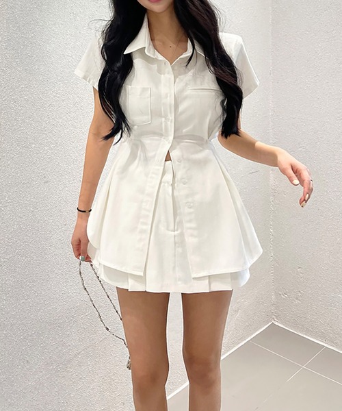 Girly Doll(ガーリードール)の「【セットアップ】サイドボタンデニムシャツ×ミニスカート(セットアップ・レディース・ブラック/ホワイト・F)」の7枚目の写真