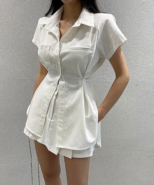 Girly Doll(ガーリードール)の「【セットアップ】サイドボタンデニムシャツ×ミニスカート(セットアップ・レディース・ブラック/ホワイト・F)」の8枚目の写真