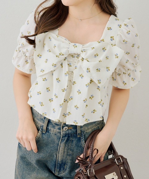 Another Branch olive des olive(アナザーブランチオリーブデオリーブ)の「BIGリボンブラウス(シャツ/ブラウス・レディース・その他11/サックスブルー/ドット/ネイビー・FREE)」の1枚目の写真