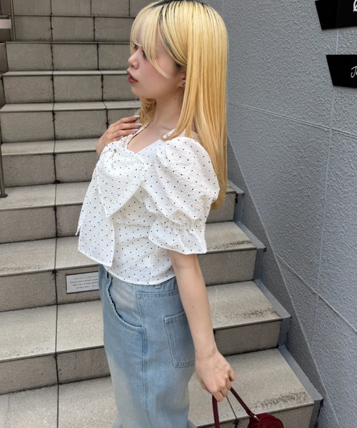 Another Branch olive des olive(アナザーブランチオリーブデオリーブ)の「BIGリボンブラウス(シャツ/ブラウス・レディース・その他11/サックスブルー/ドット/ネイビー・FREE)」の7枚目の写真