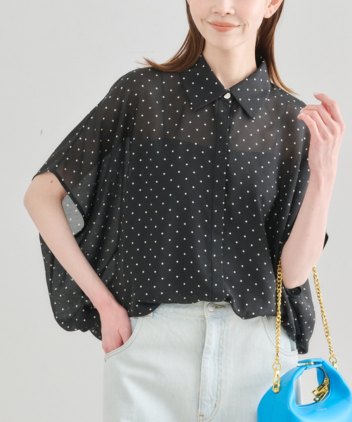 U by SPICK&SPAN(ユーバイスピックアンドスパン)の「《WEB限定 / 追加》襟つきドットブラウス(シャツ/ブラウス・レディース・ブラック・FREE)」の6枚目の写真