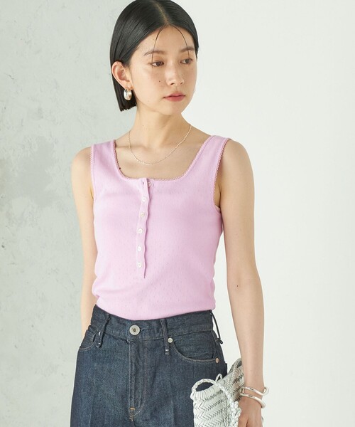SHIPS(シップス)の「Wai+:〈手洗い可能〉アイレット ヘンリー タンクトップ(タンクトップ・レディース・ブラック/カーキ/ホワイト/ピンク・ONE SIZE)」の20枚目の写真
