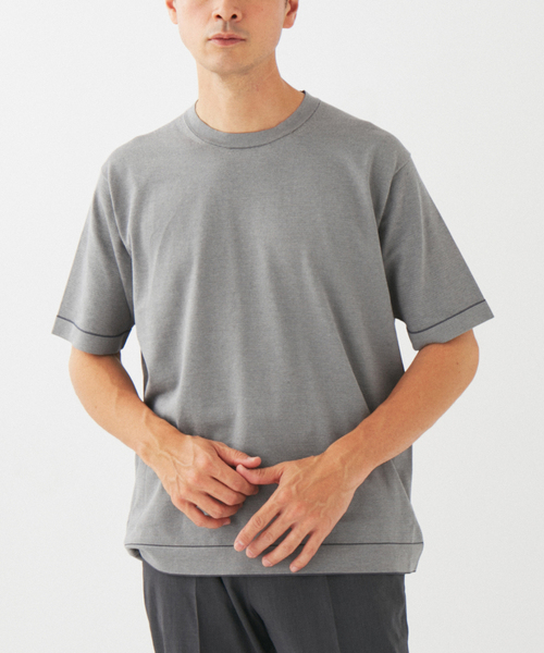 EDIFICE(エディフィス)の「マイクロ ボーダー ニット Tシャツ(ニット/セーター・メンズ・ライトグレー/ブラック・SMALL/MEDIUM/LARGE)」の2枚目の写真