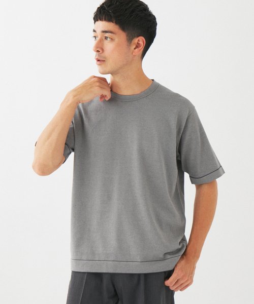 EDIFICE(エディフィス)の「マイクロ ボーダー ニット Tシャツ(ニット/セーター・メンズ・ライトグレー/ブラック・SMALL/MEDIUM/LARGE)」の4枚目の写真