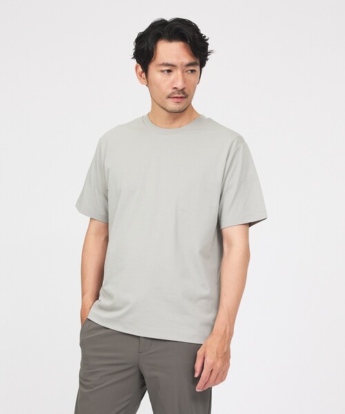 ABAHOUSE GRAY（アバハウスグレイ）の「【SMART CLOSET】シルケット天竺 クルーネック 半袖Tシャツ / 接触冷感 / 遮熱（Tシャツ/カットソー・メンズ・ネイビー/ブラック/ホワイト/グレイッシュベージュ/グリーン・44/46/48/50）」の3枚目の写真